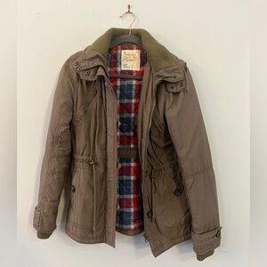 American Eagle Outfitters AEO Small Olive Green Military Jacket Zip Off Hood VTG